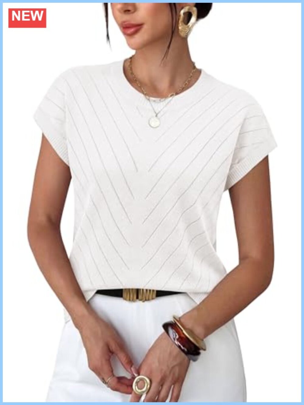 Lightweight Knit Short Sleeve Sweater Women Crew Neck Pullover Casual Work Top